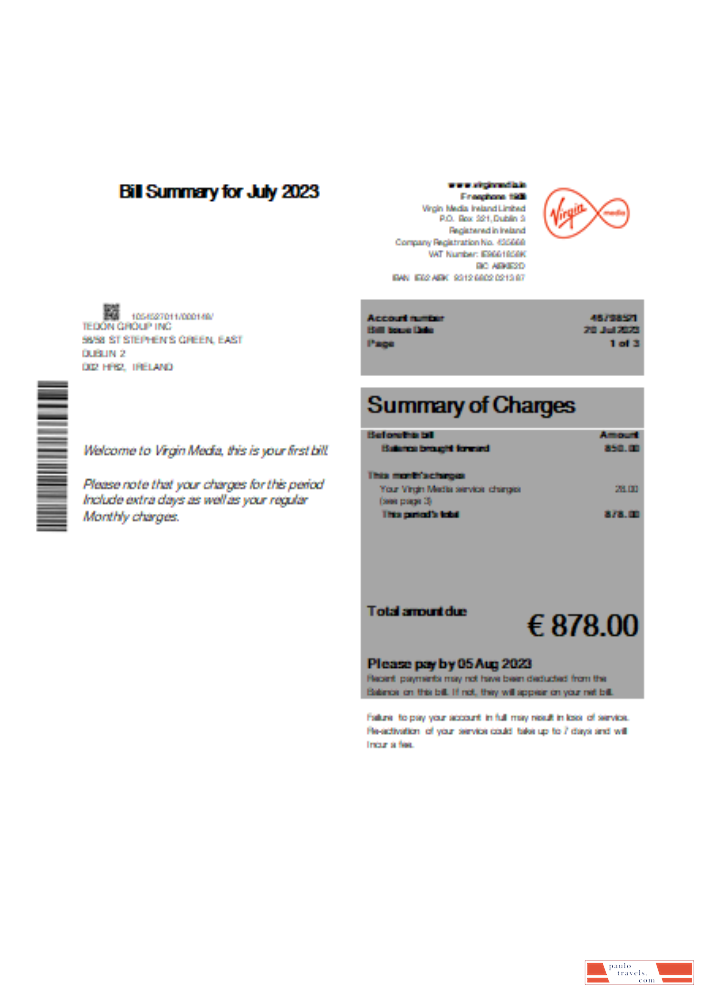 Virgin Media business bill,  SCR PSD template